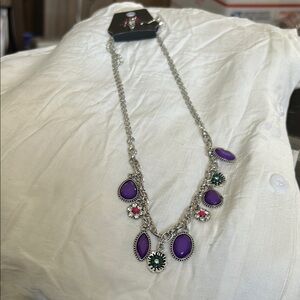 Elegant Purple and Silver Necklace with Gemstone Accents